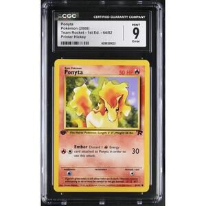 CGC 9 MINT ERROR Ponyta 1st Edition 64/82 Pokémon Team Rocket Printer Hickey